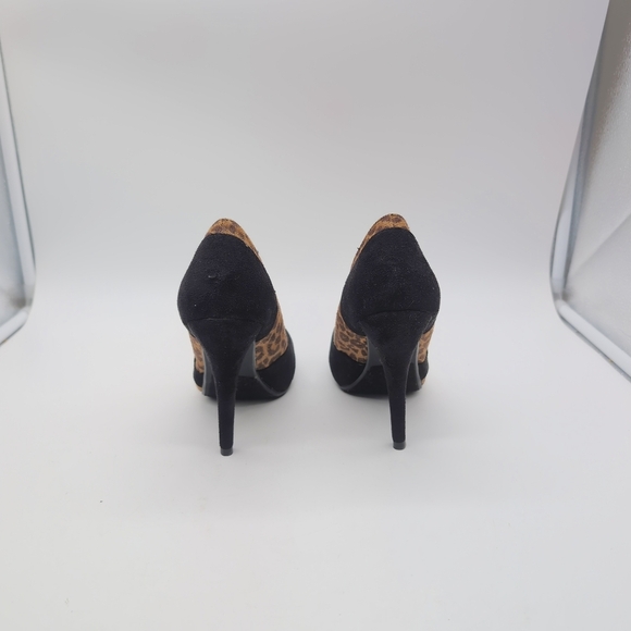 Leopard Print Black Peep Toe Heels By D Love Sz 7 - Picture 5 of 7